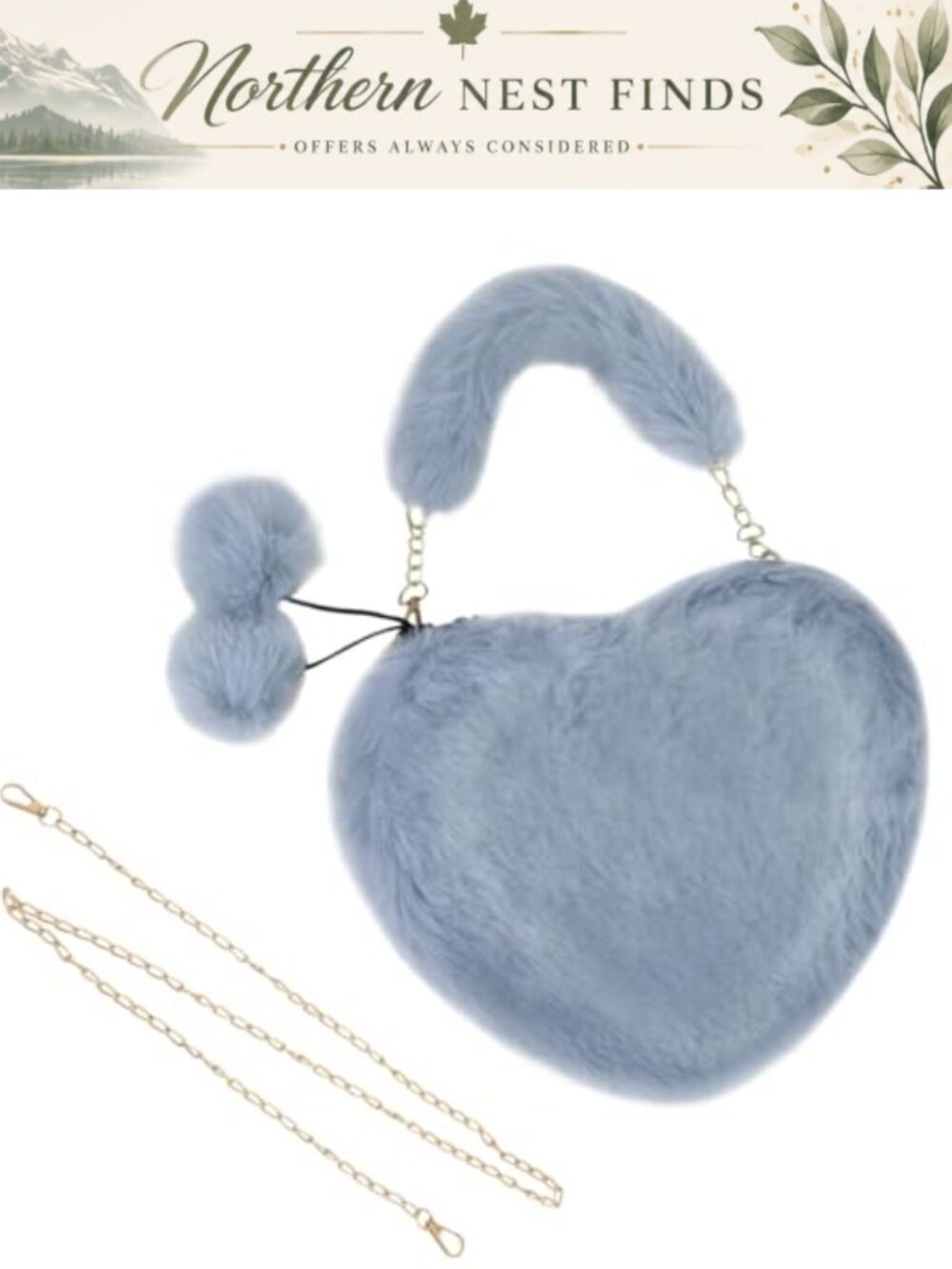 Plush Heart Crossbody Purse with Detachable Chain Strap